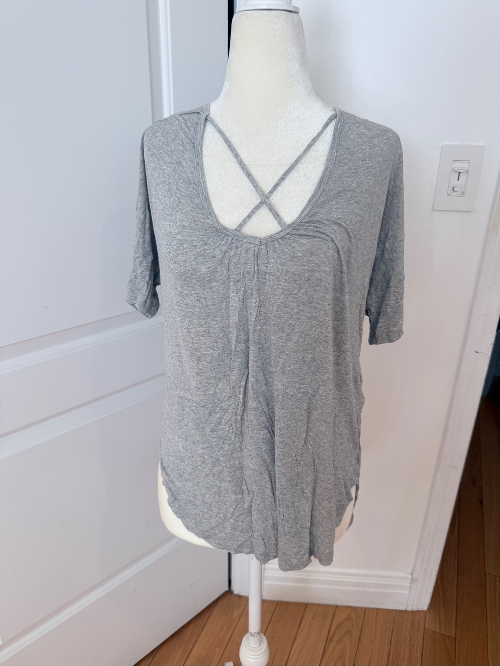 Lush Heather Gray Crisscross V-Neck Short Sleeve Tee